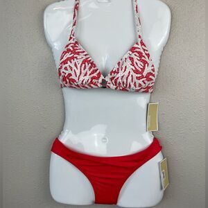 NWT MICHAEL Michael Kors Sea Coral Bikini Top and Matching Bottoms Size S
